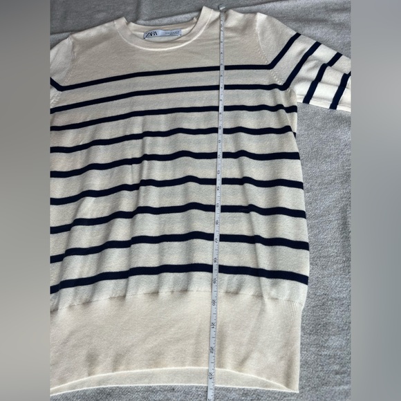 Zara Cream and dark navy blue/black Striped Short Sleeve Tee - Picture 8 of 9